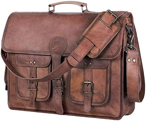 18 pollici di cuoio BRIEFCASE LAPTOP BACK MESSENGER BEST COMPUTER SATCHEL borse fatte a mano per uomini e donne