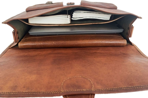 18 pollici di cuoio BRIEFCASE LAPTOP BACK MESSENGER BEST COMPUTER SATCHEL borse fatte a mano per uomini e donne