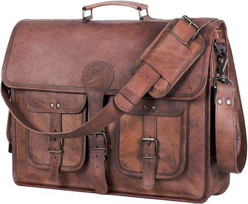 18 pollici di cuoio BRIEFCASE LAPTOP BACK MESSENGER BEST COMPUTER SATCHEL borse fatte a mano per uomini e donne