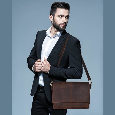 Pelle di rovere Pelle di cuoio borsa da messaggero per uomini e donne borsa portatile per ufficio, scuola, spalla regolabile