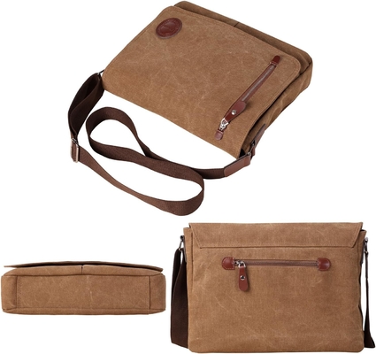 VINTAGE CANVAS SATCHEL MESSENGER BAG per Uomini DONNE,BACCO SULTERO DI VIAGGIO 13,5&quot; BACCHETTO LATTOPTOP BOOKBAG