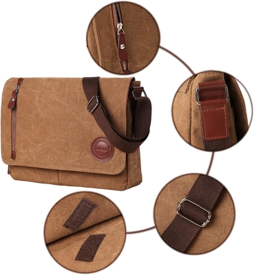 VINTAGE CANVAS SATCHEL MESSENGER BAG per Uomini DONNE,BACCO SULTERO DI VIAGGIO 13,5&quot; BACCHETTO LATTOPTOP BOOKBAG