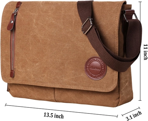 VINTAGE CANVAS SATCHEL MESSENGER BAG per Uomini DONNE,BACCO SULTERO DI VIAGGIO 13,5&quot; BACCHETTO LATTOPTOP BOOKBAG