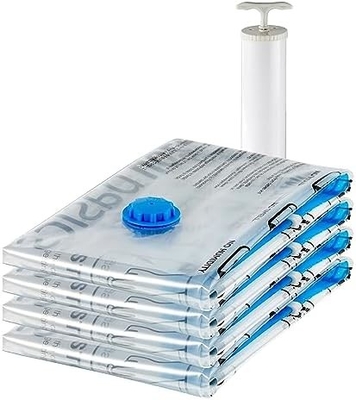 Amazon Basics Sacchetti di stoccaggio a zip a compressione a vuoto con pompa a mano, medio, 5 confezioni, bianco, blu cielo
