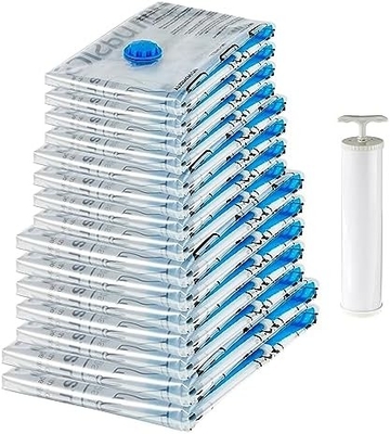 Amazon Basics Sacchetti di stoccaggio a zip a compressione a vuoto con pompa a mano, medio, 5 confezioni, bianco, blu cielo