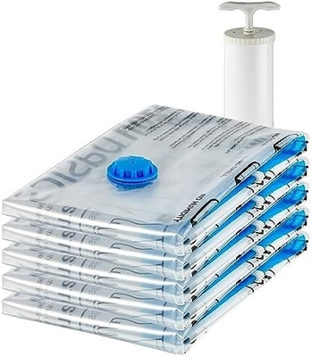 Amazon Basics Sacchetti di stoccaggio a zip a compressione a vuoto con pompa a mano, medio, 5 confezioni, bianco, blu cielo