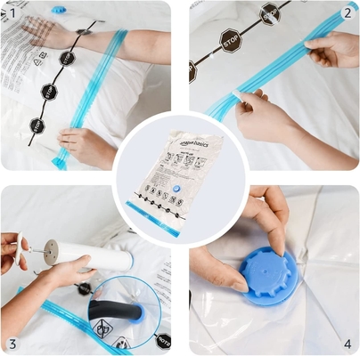 Amazon Basics Sacchetti di stoccaggio a zip a compressione a vuoto con pompa a mano, medio, 5 confezioni, bianco, blu cielo