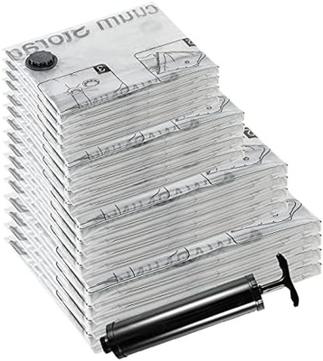 SUOCO 8 SACCHI MEDIUM VACUUM, SACCHI SPAZIO-SAVORE con pompa a mano di viaggio, SACCHI DI COMPRAZIONE AIRTIGHT SEALER per abbigliamento