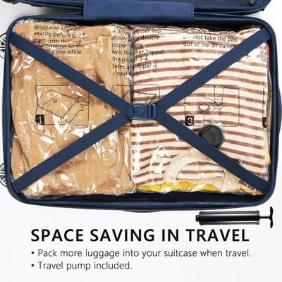 SUOCO 8 SACCHI MEDIUM VACUUM, SACCHI SPAZIO-SAVORE con pompa a mano di viaggio, SACCHI DI COMPRAZIONE AIRTIGHT SEALER per abbigliamento