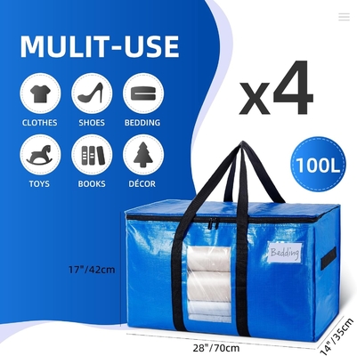 TAILI Extra Large Moving Bags, 4 Pack Heavy Duty Tote per lo stoccaggio con finestra visibile, manicotti, sacchetto di stoccaggio