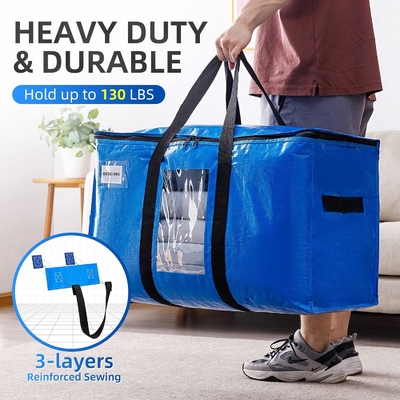 TAILI Extra Large Moving Bags, 4 Pack Heavy Duty Tote per lo stoccaggio con finestra visibile, manicotti, sacchetto di stoccaggio