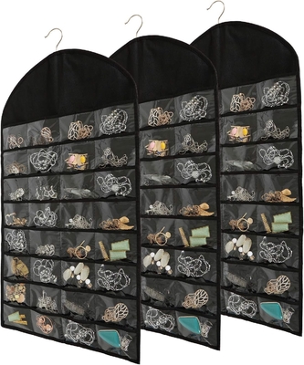 FORAINEAM 3 PACK HANGING JEWELRY ORGANIZER 32 POCKETS 18 HOOK AND LOOPS Colletto porta orecchini braccialetto anello display