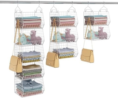 X-COSRACK 4 TIER FOLDABLE ORGANIZATORE di armadio, ripiani di abbigliamento con 5 ganci S, MURAL MOUNT&amp;CABINET WIRE STORE BINDS,