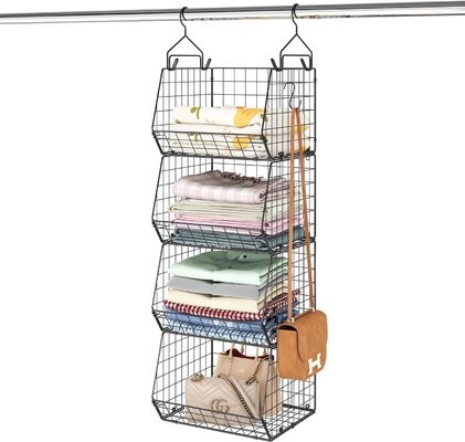 X-COSRACK 4 TIER FOLDABLE ORGANIZATORE di armadio, ripiani di abbigliamento con 5 ganci S, MURAL MOUNT&amp;CABINET WIRE STORE BINDS,