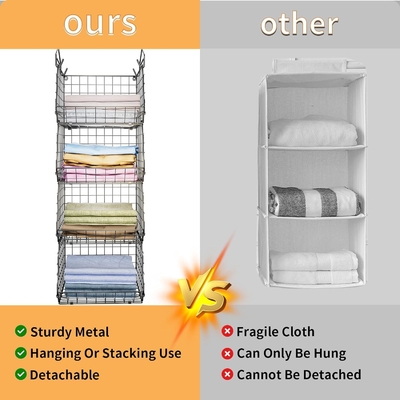 X-COSRACK 4 TIER FOLDABLE ORGANIZATORE di armadio, ripiani di abbigliamento con 5 ganci S, MURAL MOUNT&amp;CABINET WIRE STORE BINDS,