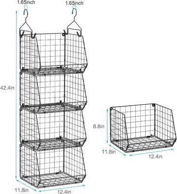 X-COSRACK 4 TIER FOLDABLE ORGANIZATORE di armadio, ripiani di abbigliamento con 5 ganci S, MURAL MOUNT&amp;CABINET WIRE STORE BINDS,