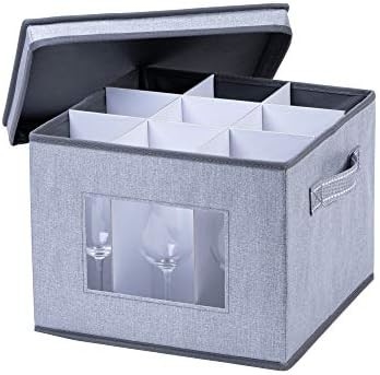 VENO 2 Pack Wine Glass Storage Box con coperchio e maniglie, Glasswares, organizzatore cinese, ottimo per il movimento, il trasporto.