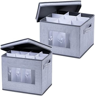 VENO 2 Pack Wine Glass Storage Box con coperchio e maniglie, Glasswares, organizzatore cinese, ottimo per il movimento, il trasporto.