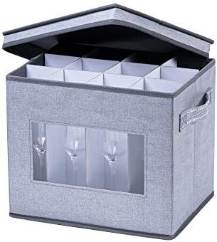 VENO 2 Pack Wine Glass Storage Box con coperchio e maniglie, Glasswares, organizzatore cinese, ottimo per il movimento, il trasporto.