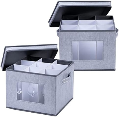 VENO 2 Pack Wine Glass Storage Box con coperchio e maniglie, Glasswares, organizzatore cinese, ottimo per il movimento, il trasporto.