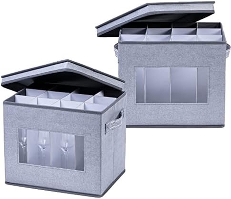 VENO 2 Pack Wine Glass Storage Box con coperchio e maniglie, Glasswares, organizzatore cinese, ottimo per il movimento, il trasporto.