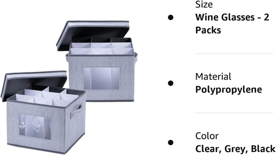 VENO 2 Pack Wine Glass Storage Box con coperchio e maniglie, Glasswares, organizzatore cinese, ottimo per il movimento, il trasporto.