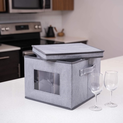 VENO 2 Pack Wine Glass Storage Box con coperchio e maniglie, Glasswares, organizzatore cinese, ottimo per il movimento, il trasporto.