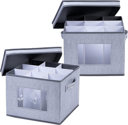 VENO 2 Pack Wine Glass Storage Box con coperchio e maniglie, Glasswares, organizzatore cinese, ottimo per il movimento, il trasporto.