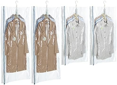 TAILI Sacchetti per la conservazione a vuoto appesi Sacchetti per il risparmio di spazio, set di 4 (2 lunghi, 2 corti), sacchetti sigillatori a vuoto trasparenti per abbigliamento