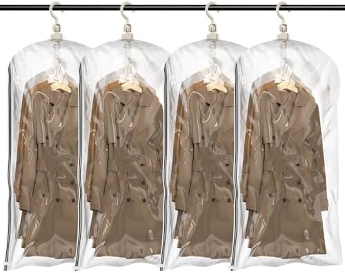 TAILI Sacchetti per la conservazione a vuoto appesi Sacchetti per il risparmio di spazio, set di 4 (2 lunghi, 2 corti), sacchetti sigillatori a vuoto trasparenti per abbigliamento