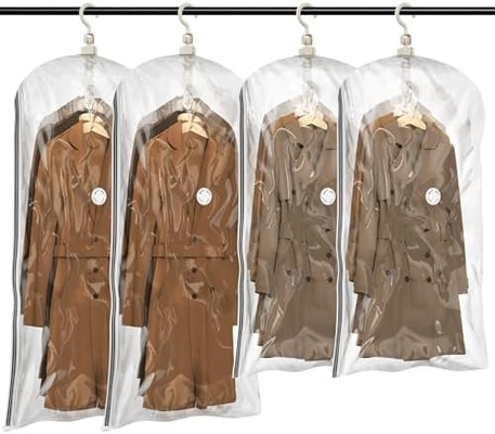 TAILI Sacchetti per la conservazione a vuoto appesi Sacchetti per il risparmio di spazio, set di 4 (2 lunghi, 2 corti), sacchetti sigillatori a vuoto trasparenti per abbigliamento