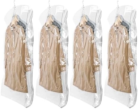 TAILI Sacchetti per la conservazione a vuoto appesi Sacchetti per il risparmio di spazio, set di 4 (2 lunghi, 2 corti), sacchetti sigillatori a vuoto trasparenti per abbigliamento