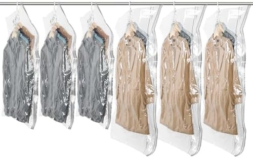 TAILI Sacchetti per la conservazione a vuoto appesi Sacchetti per il risparmio di spazio, set di 4 (2 lunghi, 2 corti), sacchetti sigillatori a vuoto trasparenti per abbigliamento