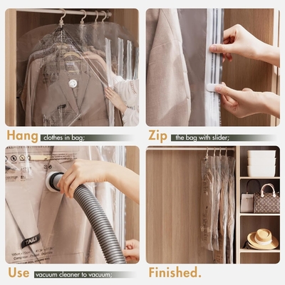 TAILI Sacchetti per la conservazione a vuoto appesi Sacchetti per il risparmio di spazio, set di 4 (2 lunghi, 2 corti), sacchetti sigillatori a vuoto trasparenti per abbigliamento