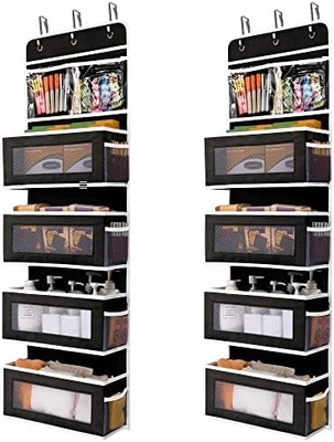 JARLINK 2 Pacchetto 5 scaffali sopra porta organizzatore appesa, montatura a parete pieghevole 4 grande tasca grande capacità di stoccaggio con PVC