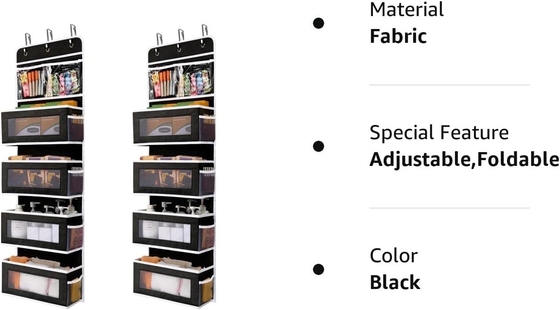 JARLINK 2 Pacchetto 5 scaffali sopra porta organizzatore appesa, montatura a parete pieghevole 4 grande tasca grande capacità di stoccaggio con PVC
