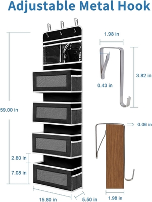 JARLINK 2 Pacchetto 5 scaffali sopra porta organizzatore appesa, montatura a parete pieghevole 4 grande tasca grande capacità di stoccaggio con PVC