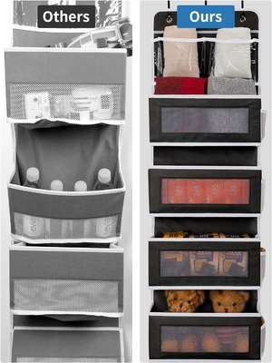 JARLINK 2 Pacchetto 5 scaffali sopra porta organizzatore appesa, montatura a parete pieghevole 4 grande tasca grande capacità di stoccaggio con PVC