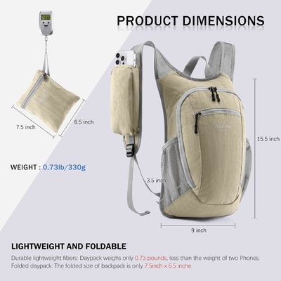 Zaino per escursioni piccolo da 10 litri Zaino da viaggio zaino da giorno Zaino da viaggio leggero da imballaggio per donne Uomini (Beige)