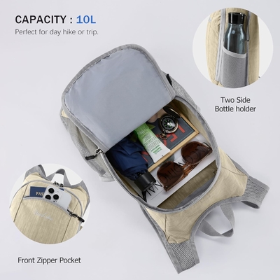 Zaino per escursioni piccolo da 10 litri Zaino da viaggio zaino da giorno Zaino da viaggio leggero da imballaggio per donne Uomini (Beige)