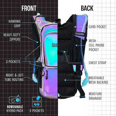 Sojourner Hydration Pack, Hydration Backpack - Water Backpack con 2 litri di vescica idratante, Festival Essential - Rave