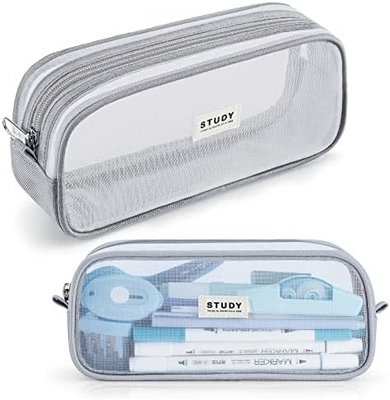 Kalidi Grid Mesh Cassa di matita Cassa di matita di grande capacità Cassa di matita grande Borsa di matita con cerniera Borsa di cartoleria semplice Penna estetica
