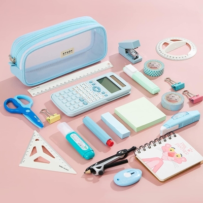 Kalidi Grid Mesh Cassa di matita Cassa di matita di grande capacità Cassa di matita grande Borsa di matita con cerniera Borsa di cartoleria semplice Penna estetica