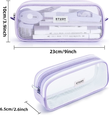 Kalidi Grid Mesh Cassa di matita Cassa di matita di grande capacità Cassa di matita grande Borsa di matita con cerniera Borsa di cartoleria semplice Penna estetica