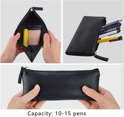 MROCO Cassa matita Borsa di matita Borsa di matita nera Borsa di matita in cuoio PU Borsa di matita con cerniera piccola Borsa di cerniera per matite, penne, marcatori, Makeu