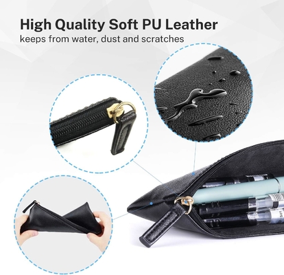 MROCO Cassa matita Borsa di matita Borsa di matita nera Borsa di matita in cuoio PU Borsa di matita con cerniera piccola Borsa di cerniera per matite, penne, marcatori, Makeu