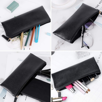 MROCO Cassa matita Borsa di matita Borsa di matita nera Borsa di matita in cuoio PU Borsa di matita con cerniera piccola Borsa di cerniera per matite, penne, marcatori, Makeu