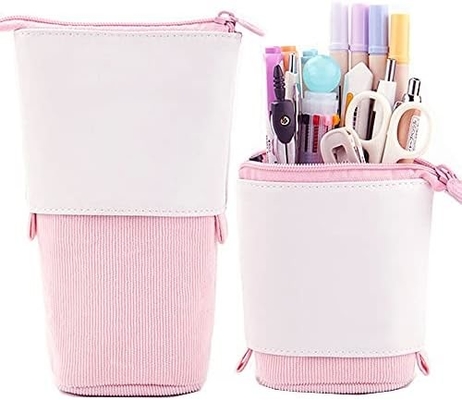 Telescopic Pencil Bag Pen Holder Case per carta, PU Corduroy Stand-up Retractable Transformer Bag Organizzatore colorato,