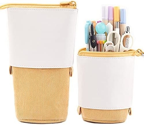 Telescopic Pencil Bag Pen Holder Case per carta, PU Corduroy Stand-up Retractable Transformer Bag Organizzatore colorato,