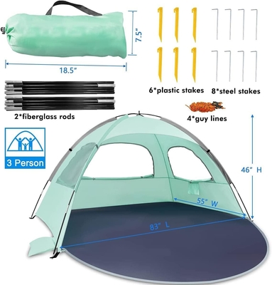 WhiteFang Beach Tent Anti-UV Rifugio portabile per 3/4/6 persone, pavimento estensibile con 3 reti di ventilazione